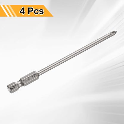 HARFINGTON 4pcs #1 Phillips Screwdriver Bit PH1 1/4" Hex Shank 4" (100mm) Long 0.14" Rod Magnetic Cross Head Drill Bits S2 Steel Industrial Screw Driver for Electric Power Tools, Gray - size: PH1 x 4" x 0.14"