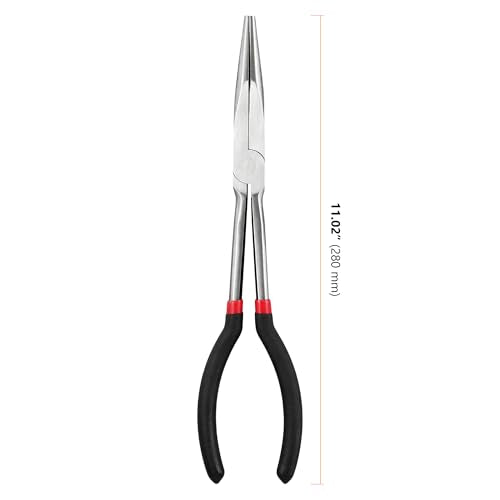 SEUNMUK 11 Inch Extra Long Needle Nose Pliers, Pack of 4, Long Reach Needlenose Pliers with Nonslip Handle, Straight Pliers for Mechanics, Technicians, and Home Repairing