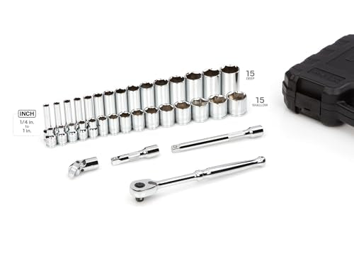 TEKTON 3/8 Inch Drive 6-Point Socket and Ratchet Set, 34-Piece (1/4-1 in.) | SKT15101 - size: 34-Piece (1/4-1 Inch)
