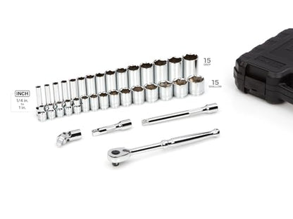 TEKTON 3/8 Inch Drive 6-Point Socket and Ratchet Set, 34-Piece (1/4-1 in.) | SKT15101 - size: 34-Piece (1/4-1 Inch)
