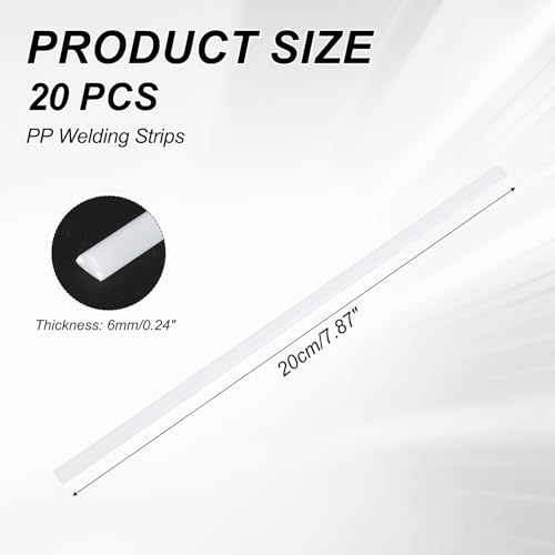 MECCANIXITY 20pcs Plastic Welding Rods, 8 Inch PP Welding Strips 3/16"x1/4" for Plastic Welder Soldering Tool Kit, Car Bumpers, Kayak Repair, White - size: 8 Inch x 3/16"x1/4"
