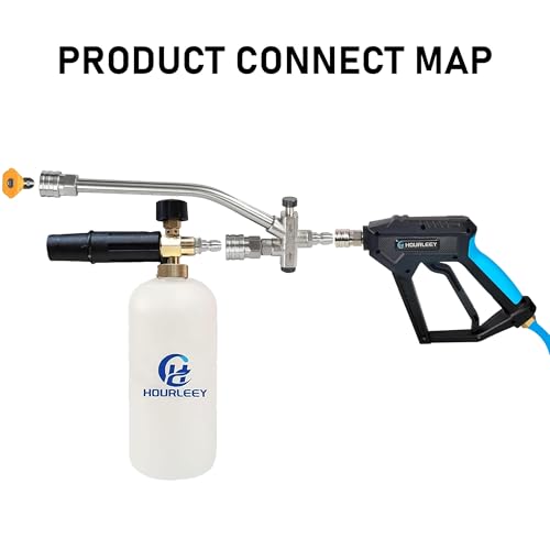 Hourleey Foam Cannon Dual-Connector Accessory, Pressure Washer Double Tip Attachment for Soap Cannon with 5 Power Washer Sprayer Nozzles, 1/4" Quick Connect, 4000 PSI