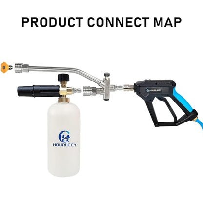 Hourleey Foam Cannon Dual-Connector Accessory, Pressure Washer Double Tip Attachment for Soap Cannon with 5 Power Washer Sprayer Nozzles, 1/4" Quick Connect, 4000 PSI