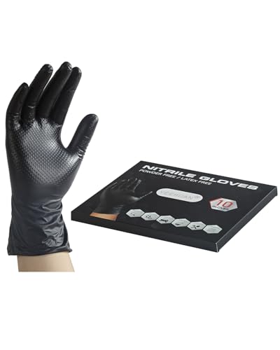 10 Mil Nitrile Gloves Disposable Heavy Duty Rubber Chemical Resistance Gloves for Mechanic - color: Black of 10, size: Large