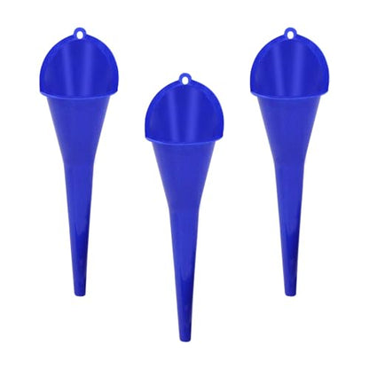 Automotive Funnel Set - 3 Blue Flexible Plastic Car Funnels for Oil, Transmission Fluid, Fuel & Engine Lubricants, Spill-Proof Design for Easy Pouring, Fits Small & Large Container