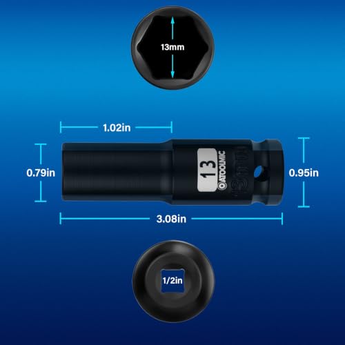 1/2 Inch Drive x 13mm Deep 6PT CR-MO Impact Socket for Removing Axle nut | Metric Socket,6-Point Radius Corner Design,Two Size Markings,Square Chamfered Opening,For Removal of Axle Nut - size: 13 mm, style: 1/2" Drive Deep Socket