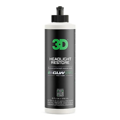 3D GLW Series Headlight Restore – 2-Step Kit Removes Oxidation, Scratches & Yellowing | UV Protection for Clear Headlights & Safer Driving | Made in USA - 8 oz