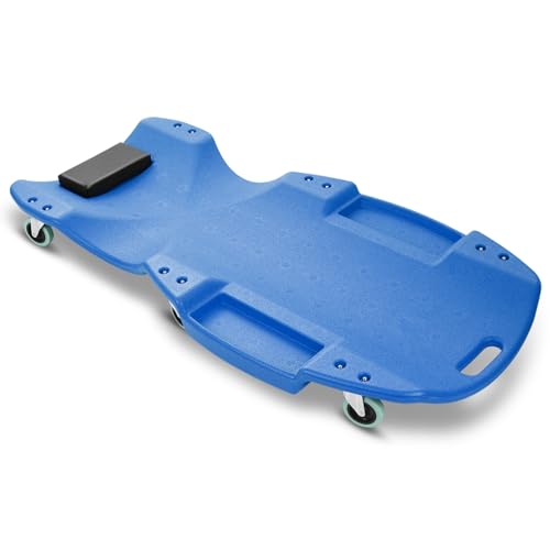 Auto Dynasty 47 Inches Mechanic Creeper, Automotive Garage Repair Low Profile Under Car Rolling Creeper with Padded Headrest, Plastic, Purple - color: Blue