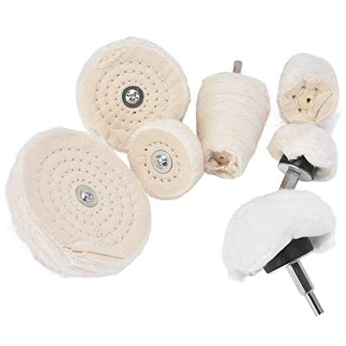 7 Piece Buffing Wheel Kit for Drill Cotton Flannel Polishing Pads in Cylindrical Cone Flat Shapes 1 4 Inch Shank Compatible with Tools Ideal for Metal Glass Stainless Steel Automotive Finishing