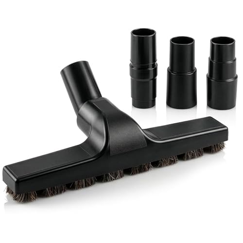 Universal Vacuum Attachments, Horsehair Brush, 1.25" Fit, 360 Swivel | Vacuum Brush Attachment, Soft Bristles, 3 Hose Adapters 1.25" to 1.37", Swivel Head; for Wood, Tile, and Smooth Surfaces