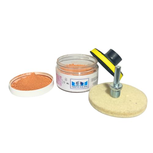 Glass Polishing Cerium Oxide Kit Powder 3.52 oz. TREO 99.95% | 3" Backing Disc, Wool Felt Disc, Drill Adapter, Glass Scratch Remover, TREO 99.96%