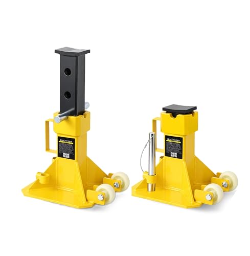 2 Pack 22 Ton Heavy Duty Jack Stands with Wheels, Pin Type Jack Stands for Trucks, RVs & SUVs, Quick-Release Locking, 13.7"-19.7" Adjustable Height, Professional Garage & Shop Use, Yellow - color: Yellow & 2 Wheels & First lift