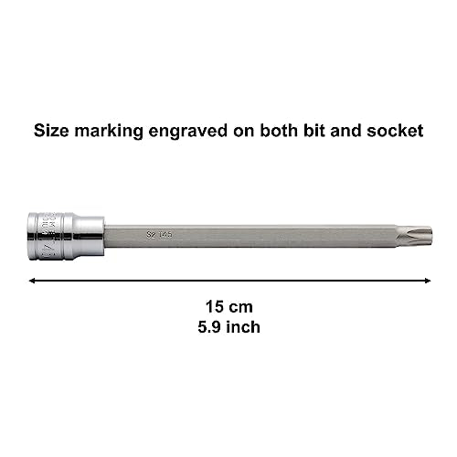 CASOMAN 3/8"Drive Extra Long Torx Bit Socket Set, 12 Piece Torx Star Bit Set, T10 to T60, Length: 150mm, CR-V&S2 Steel - size: 150mm | 12-piece Set