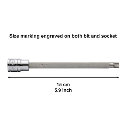 CASOMAN 3/8"Drive Extra Long Torx Bit Socket Set, 12 Piece Torx Star Bit Set, T10 to T60, Length: 150mm, CR-V&S2 Steel - size: 150mm | 12-piece Set