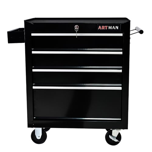 4-Drawer Tool Cart on Wheels, Drawers Rolling Tool Chest with Key Lock, Mobile Trolley Organizer Tools Box with Locking Wheels & Ball Bearing Drawers for Garage,Warehouse,Repair Shop (Black) - color: Black, size: 4 Drawers ②