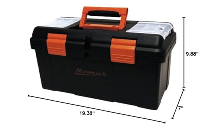 Homak Plastic Tool Box with Tray and Dividers, Black, 19.25 Inches - size: 19-1/4-Inch