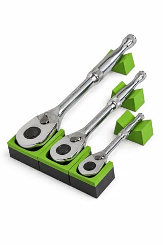 Modular Ratchet Organizer Kit Set with Strong Magnet – 3-Piece (1/4”, 3/8”, 1/2”) | Heavy-Duty Magnetic Socket Wrench Holder for Garage & Workshop (TOOLS NOT INCLUDED) (GREEN) - color: Green