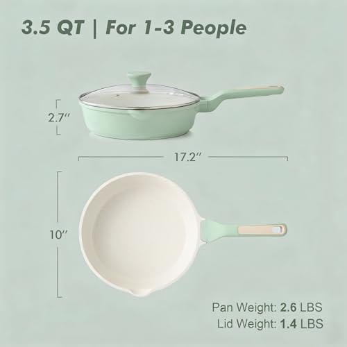 SENSARTE Nonstick Ceramic Skillet with Lid 10-inch, 3.5QT Non Toxic Deep Frying Pan, Dishwasher Safe Saute Pan with Lid, Stay-cool Handle, Healthy Induction Cooking Pot, Green - color: Mint Green, size: 10-inch/3.5QT