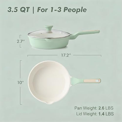 SENSARTE Nonstick Ceramic Skillet with Lid 10-inch, 3.5QT Non Toxic Deep Frying Pan, Dishwasher Safe Saute Pan with Lid, Stay-cool Handle, Healthy Induction Cooking Pot, Green - color: Mint Green, size: 10-inch/3.5QT