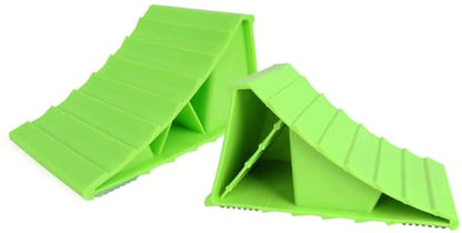 MaxxHaul High Visibility Polypropylene Wheel Chocks 2-Pack 8.4" x 4.75" x 4.25" Non-Slip Base Lightweight Durable Tire Chocks for Cars Trailers and Small RVs Neon Green (50230) - size: 8.4" x 4.75" x 4.25" - Pair