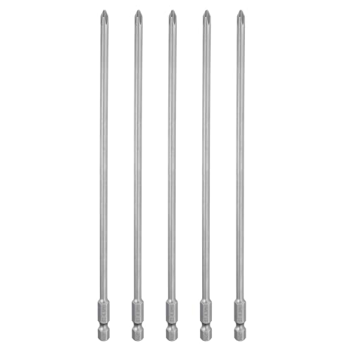 HARFINGTON 5pcs #1 Phillips Screwdriver Bit PH1 1/4" Hex Shank 8" (200mm) Long Magnetic S2 Steel Industrial Grade Screw Driver Bit Cross Head Electric Drill Bits 0.177" (4.5mm) Rod - size: PH1 x 200mm x 4.5mm