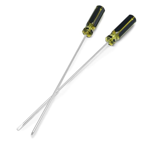 2Pcs Silver 39cm / 15.4 Inches Long Screwdriver Set | Phillips Screwdriver, Slotted Screwdriver, Flat Head, Magnetic Tip Cross Head