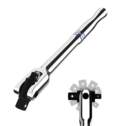 WORKPRO 8-inch Dual Drive Breaker Bar, 3/8" & 1/4" Drive, 360° Rotatable | Heavy Duty Breaker Bars, Spring-Loaded Detent Ball, Chrome Vanadium Steel Made - color: Silver, size: 8" × Dual Drive 3/8"+1/4"