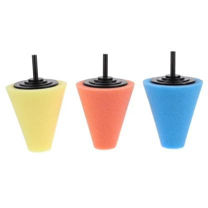 3pcs Car Wheel Polishing Sponge Cone Pads Yellow Drill Buffing Pads and Car Surface Buffing