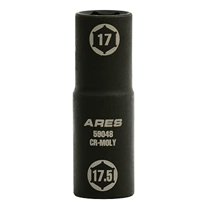 ARES 59048 17x17.5mm Half Size Lug Nut Flip Socket - 1/2-In Drive | Removes Warped, Damaged & Bloated Chrome Capped Lug Nuts - size: 17 x 17.5mm