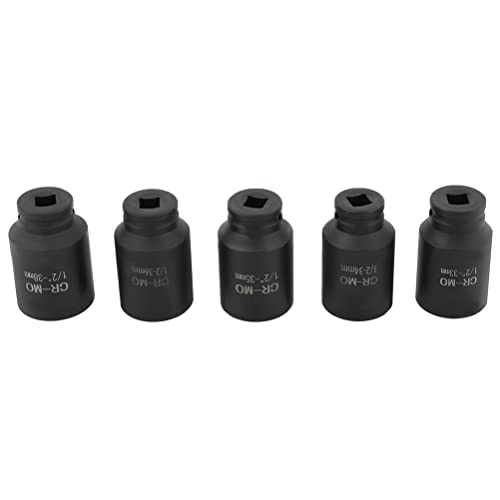 SCITOO 5pcs Deep Spindle Axle Nut Impact Socket Set 1/2 6 Point Drive Metric Axle Hub Nut Socket 33mm 34mm 35mm 36mm 38mm