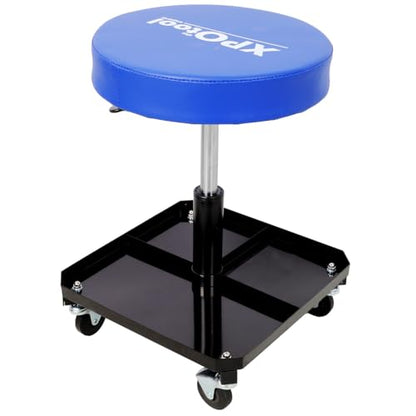 ZeHuoGe 250LBS Adjustable Rolling Mechanic Stool, Garage Workshop Creeper Seat with Tool Tray Storage & 360° Casters, Black Blue