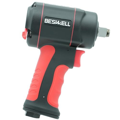 BESWELL BW-112F3N 1/2-Inch Stubby Air Impact Wrench - 885 Ft-Lbs Max Torque | Heavy-duty jumbo hammer air tool. Ideal compact impact gun for tight engine spaces, brake repair & auto maintenance.