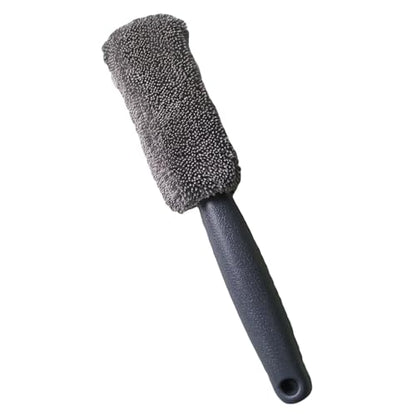 Non Abrasive Wheel Tool with Short Handle Soft Bristles for Alloy Rim Brake Dust Removal Wheel Cleaner Brush - color: gray
