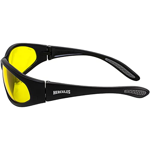 Global Vision Hercules Motorcycle Sunglasses Safety Riding Glasses Anti-Fog ANSI Rated - color: Black Frame/Yellow Lens