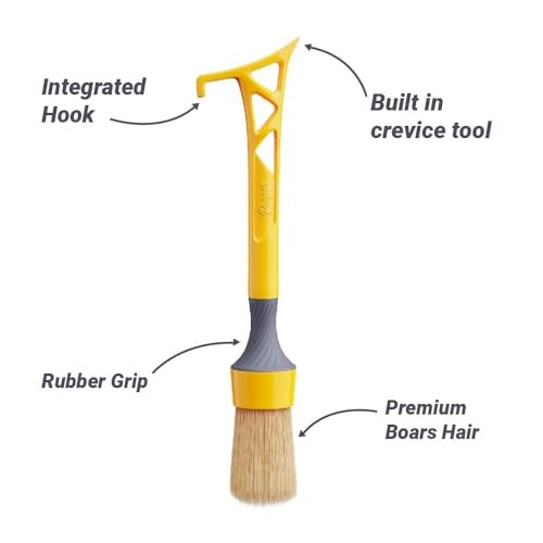 Boars Hair Detailing Brush, 3 in 1 Patent Pending in House Design from Proper. Detail Automotive Interior or Exterior, get Professional Results with Proper Detail Brushes Car Detailing - color: Yellow - Boars Hoar