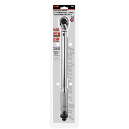 Performance Tool M238 Click Torque Wrench - 3/8 Drive, Adjustable 10 to 80 lbs ft. for Automotive Repair, Garage Maintenance, Chrome-Plated, Calibrated Torque Control
