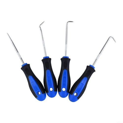 Car Pick and Hook Tool Set of 4 for O Ring Oil Seal Gasket Puller, Hardened Steel Shaft with Plastic Grip Handle for Wire Separating and Fuse Removal