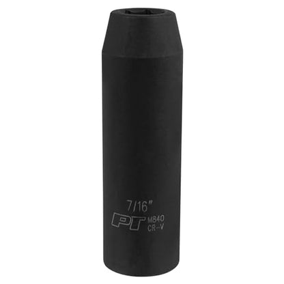 Performance Tool M840 1/2 Drive Impact Socket, 7/16 - Durable and Reliable Socket for Heavy-Duty Tasks with High Torque Requirements - size: 7/16", style: Deep Wall Impact