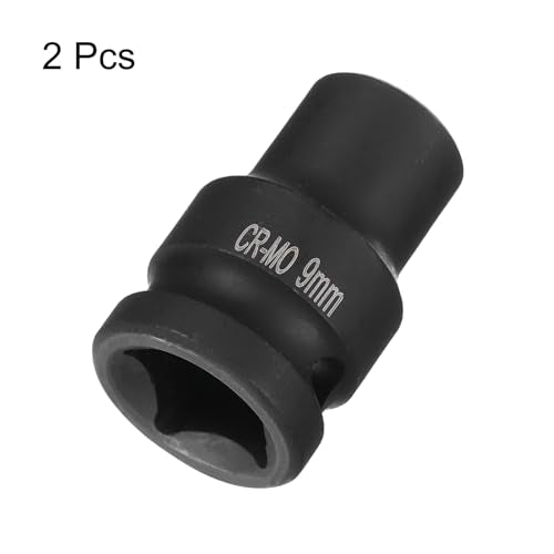 HARFINGTON 2pcs 4 Point Square Socket 1/2" Drive 9mm Metric Square Impact Socket CR-MO Blackening Standard Wheel Sockets Pneumatic Socket Tool for Auto Repair Mechanical Maintenance Home Use - size: 9mm