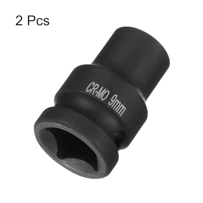 HARFINGTON 2pcs 4 Point Square Socket 1/2" Drive 9mm Metric Square Impact Socket CR-MO Blackening Standard Wheel Sockets Pneumatic Socket Tool for Auto Repair Mechanical Maintenance Home Use - size: 9mm