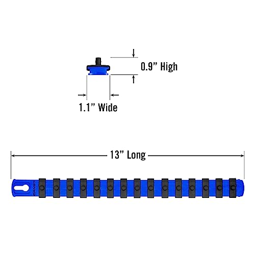 ERNST 13-Inch Socket Rail Organizer with 15 1/4-Inch Twist Lock Clips, Blue (8417-Blue-1/4) - color: Blue, size: 1/4-Inch Twist Clips, style: 13-Inch