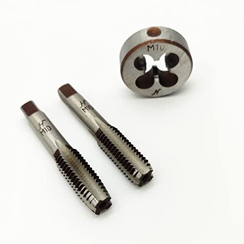 AtticZone M10 x 1.5 Metric Hand Thread Tap and Die Set, Right Hand 10 * 1.5, Alloy Tool Steel, 1 Taper Tap, 1 Plug Tap, 1 Round Die for Metal Working DIY Industrial - size: M10x1.5