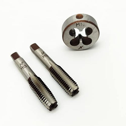 AtticZone M10 x 1.5 Metric Hand Thread Tap and Die Set, Right Hand 10 * 1.5, Alloy Tool Steel, 1 Taper Tap, 1 Plug Tap, 1 Round Die for Metal Working DIY Industrial - size: M10x1.5