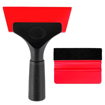 Yourkar 2 PCS Window Tint Kit Tools, Professional Vinyl Wrap Kit with Plastic Squeegee & Felt Squeegee, Universal Privacy Film Installation Tint Tools for Vehicle Glass Home (Red) - color: Red