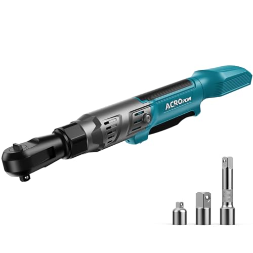 ACROPOW 3/8" Cordless Ratchet Wrench, Compatible with Makita 18V Battery, 74Ft-Lbs Brushless Motor Electric Ratchet with Variable Speed, 1/2" & 1/4" Adapters, 3" Extension Bar (Tool Only) - color: Blue