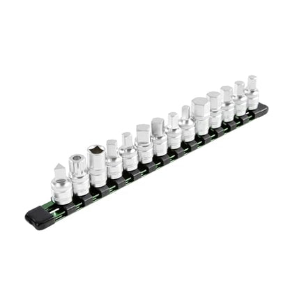 OEMTOOLS Drain Plug Socket Set for Both Foreign and Domestic Vehicles | Contains Both Male and Female Sockets, Engraved Size Markings, 3/8" Drive, Cr-V Steel, Includes Aluminum Socket Rail