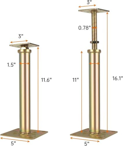 6 Pcs Adjustable Foundation House Floor Jacks Post for Leveling, 11" - 16" Height Range, Screw Jacks for Temporary Or Permanent Support, Heaty Duty Metal Galvanized, Load 6500-8850lbs(Each) (6 Jacks)