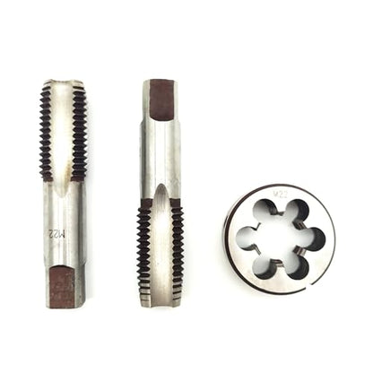 AtticZone M22 x 2.5 Metric Hand Thread Tap and Die Set, Right Hand 22 * 2.5, Alloy Tool Steel, 1 Taper Tap, 1 Plug Tap, 1 Round Die for Metal Working DIY Industrial - size: M22x2.5