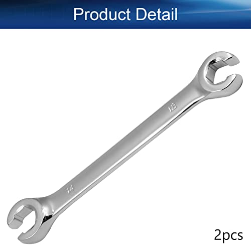 Auniwaig 2PCS 12mm x 14mm Flare Nut Metric Wrench Set,Metric Double Open End High Carbon Steel, Polished Chrome Plated - size: 12x14mm