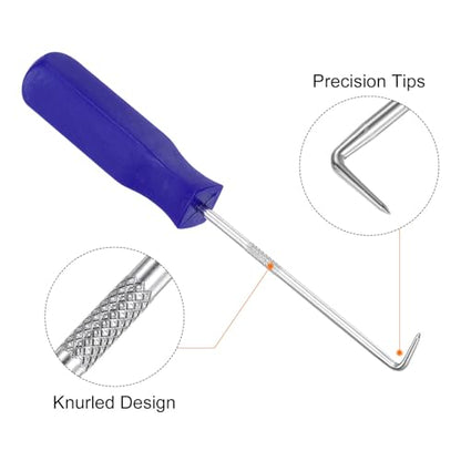HARFINGTON 2pcs 90 Degree Picks 135mm Chrome Vanadium Steel Cr-V TPR Plastic Handle Square Automotive Pick Tool Set for Removing O Rings Small Items, Blue